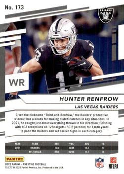 2022 Panini Prestige Base Hunter Renfrow #173 Las Vegas Raiders