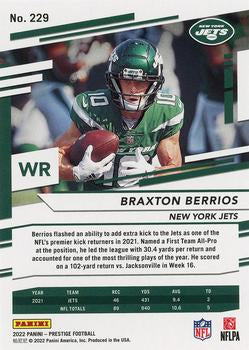 2022 Panini Prestige Base Braxton Berrios #229 New York Jets