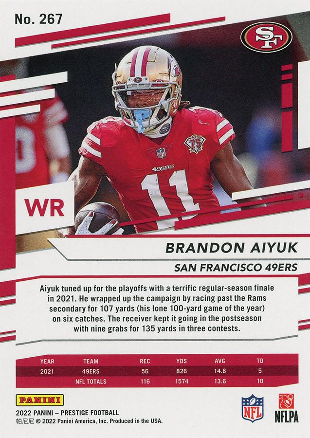 2022 Panini Prestige Base Brandon Aiyuk #267 San Francisco 49ers