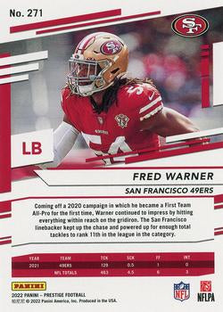 2022 Panini Prestige Base Fred Warner #271 San Francisco 49ers