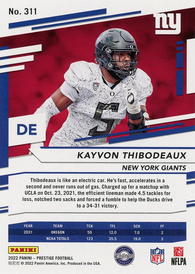 2022 Panini Prestige Rookies Kayvon Thibodeaux RC #311 New York Giants