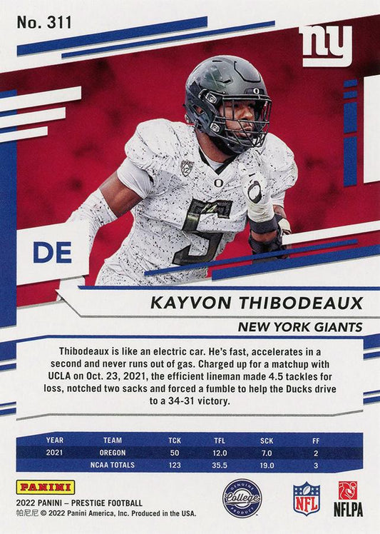 2022 Panini Prestige Rookies Kayvon Thibodeaux RC #311 New York Giants