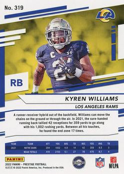 2022 Panini Prestige Rookies Kyren Williams RC #319 Los Angeles Rams