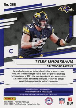 2022 Panini Prestige Rookies Tyler Linderbaum RC #366 Baltimore Ravens