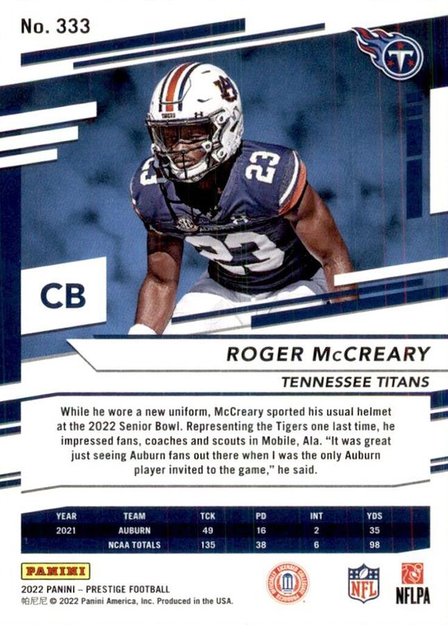 2022 Panini Prestige Rookies Xtra Points Astral Roger McCreary #333 Tennessee Titans