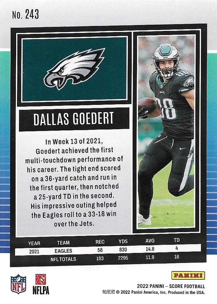 2022 Panini Score Base Gold Dallas Goedert #243 Philadelphia Eagles