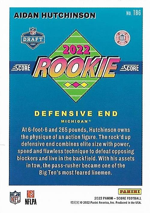 2022 Panini Score 1992 Throwback Rookie Aidan Hutchinson TB6 Michigan Wolverines