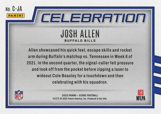 2022 Panini Score Celebration Josh Allen C-JA Buffalo Bills