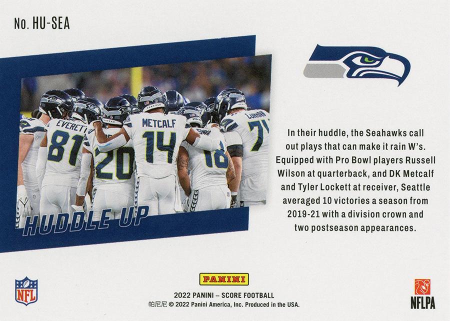 2022 Panini Score Huddle Up Seattle Seahawks HU-SEA Seattle Seahawks