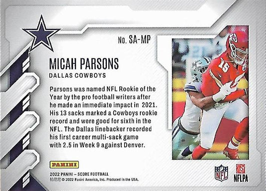 2022 Panini Score Sack Attack Micah Parsons SA-MP Dallas Cowboys