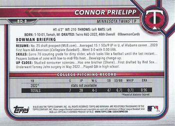 2022 Bowman Draft Connor Prielipp FBC 1st Bowman BD-8 Minnesota Twins