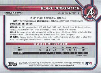 2022 Bowman Draft Blake Burkhalter FBC 1st Bowman BD-10 Atlanta Braves
