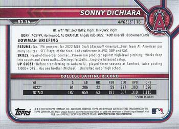 2022 Bowman Draft Sonny DiChiara FBC 1st Bowman BD-16 Los Angeles Angels