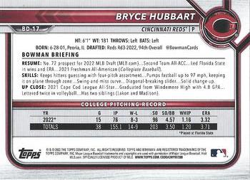 2022 Bowman Draft Bryce Hubbart FBC 1st Bowman BD-17 Cincinnati Reds