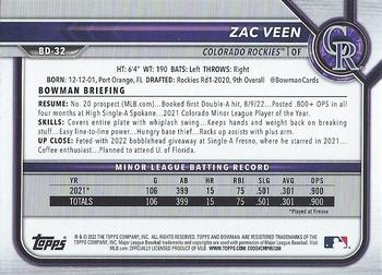 2022 Bowman Draft Zac Veen BD-32 Colorado Rockies