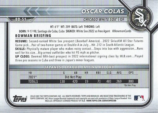 2022 Bowman Draft Oscar Colas BD-51 Chicago White Sox