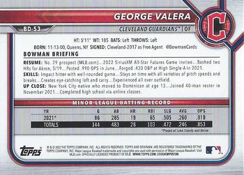 2022 Bowman Draft George Valera BD-53 Cleveland Guardians