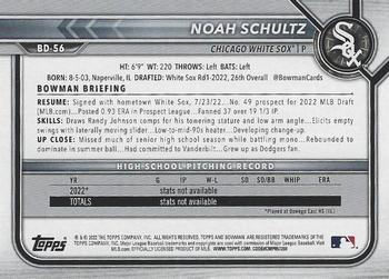 2022 Bowman Draft Noah Schultz FBC 1st Bowman BD-56 Chicago White Sox