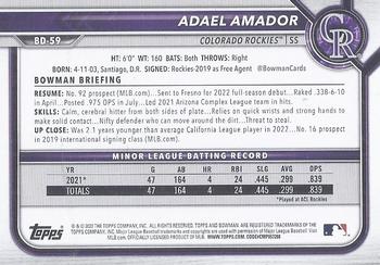 2022 Bowman Draft Adael Amador BD-59 Colorado Rockies
