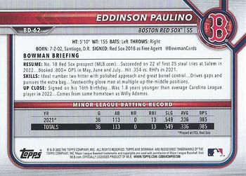 2022 Bowman Draft Eddinson Paulino BD-62 Boston Red Sox