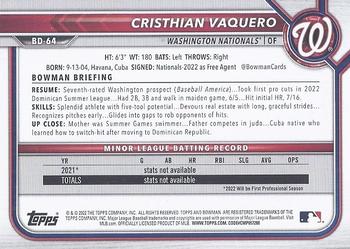 2022 Bowman Draft Cristhian Vaquero BD-64 Washington Nationals