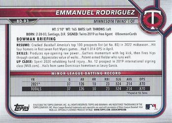 2022 Bowman Draft Emmanuel Rodriguez BD-93 Minnesota Twins