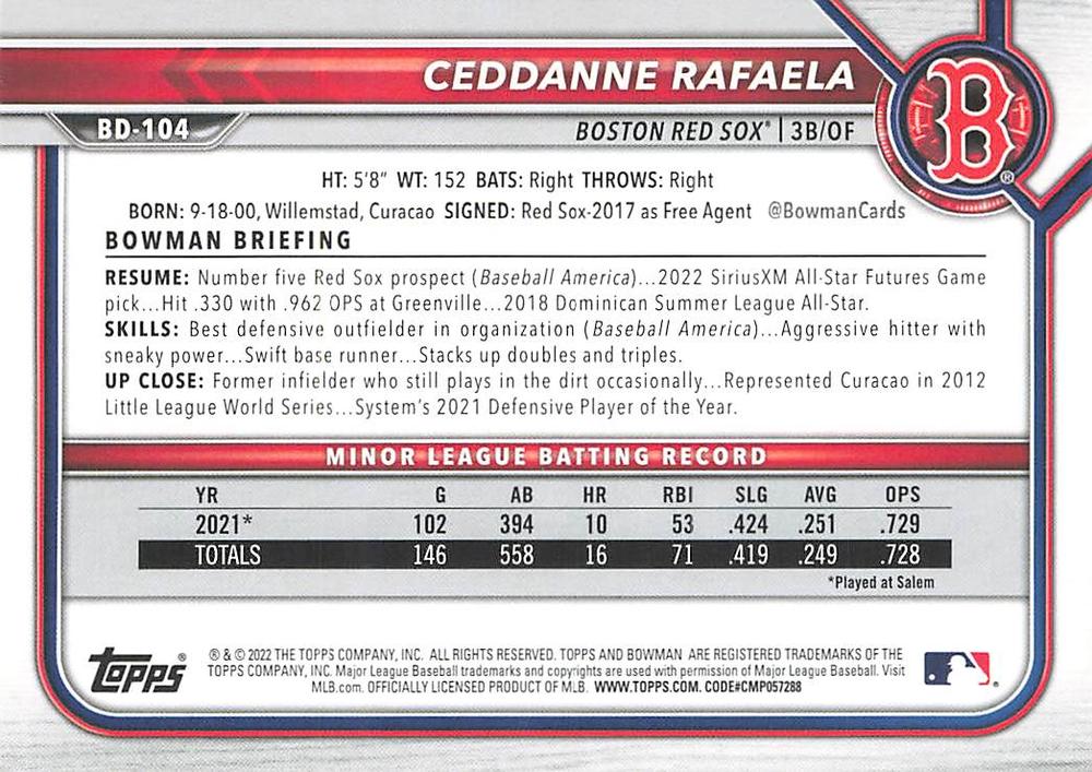 2022 Bowman Draft Ceddanne Rafaela BD-104 Boston Red Sox