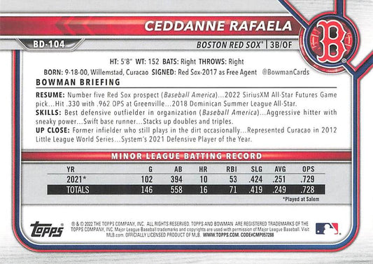 2022 Bowman Draft Ceddanne Rafaela BD-104 Boston Red Sox