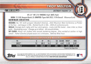 2022 Bowman Draft Troy Melton FBC 1st Bowman BD-118 Detroit Tigers