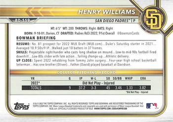 2022 Bowman Draft Henry Williams FBC 1st Bowman BD-119 San Diego Padres