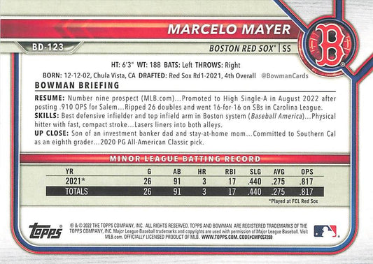 2022 Bowman Draft Marcelo Mayer BD-123 Boston Red Sox