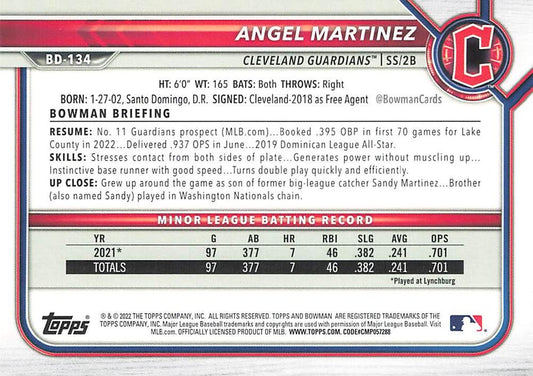 2022 Bowman Draft Angel Martinez BD-134 Cleveland Guardians
