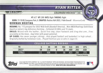 2022 Bowman Draft Ryan Ritter FBC 1st Bowman BD-136 Colorado Rockies