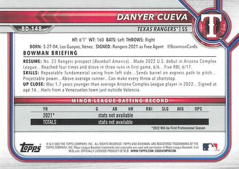 2022 Bowman Draft Danyer Cueva BD-148 Texas Rangers