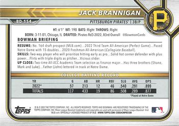 2022 Bowman Draft Jack Brannigan FBC 1st Bowman BD-154 Pittsburgh Pirates