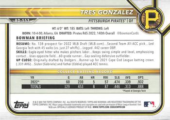 2022 Bowman Draft Tres Gonzalez FBC 1st Bowman BD-157 Pittsburgh Pirates