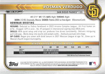 2022 Bowman Draft Rosman Verdugo BD-161 San Diego Padres
