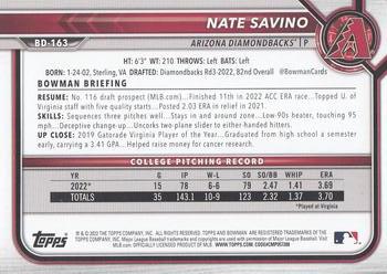 2022 Bowman Draft Nate Savino FBC 1st Bowman BD-163 Arizona Diamondbacks