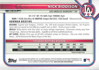 2022 Bowman Draft Nick Biddison FBC 1st Bowman BD-165 Los Angeles Dodgers