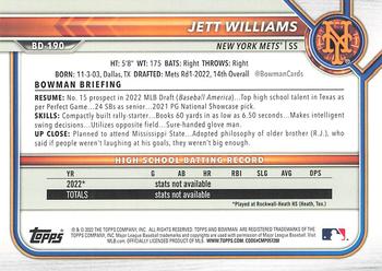 2022 Bowman Draft Jett Williams FBC 1st Bowman BD-190 New York Mets