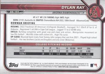 2022 Bowman Draft Dylan Ray FBC 1st Bowman BD-191 Arizona Diamondbacks
