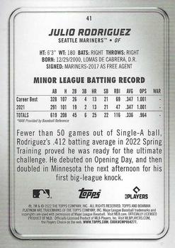 2022 Bowman Platinum Base Julio Rodriguez (RC) #41 Seattle Mariners
