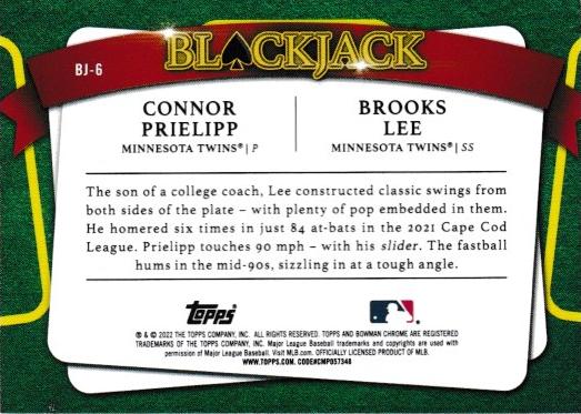 2022 Bowman Draft Blackjack Connor Prielipp / Brooks Lee BJ-6 Minnesota Twins