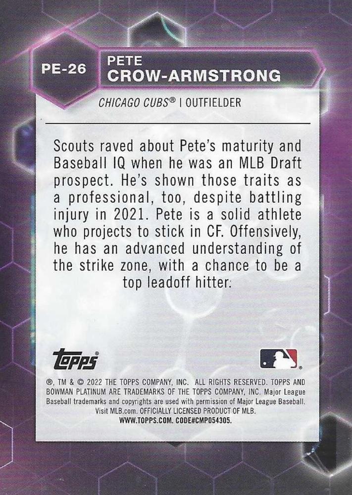 2022 Bowman Platinum Precious Elements Pete Crow-Armstrong PE-26 Chicago Cubs