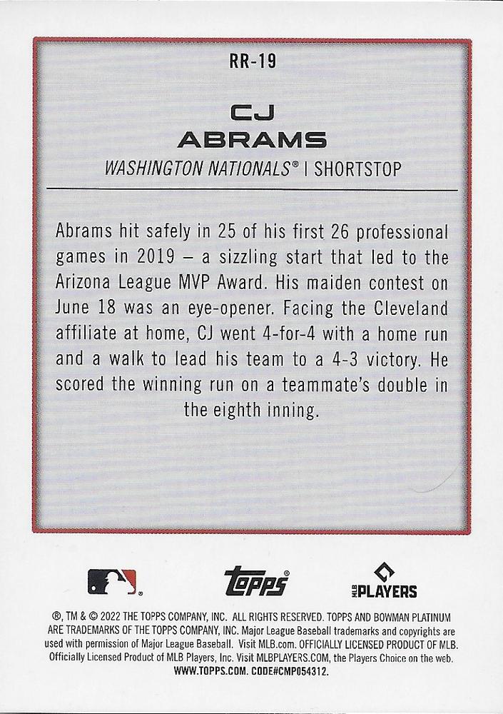 2022 Bowman Platinum Renowned Rookies CJ Abrams RC #RR-19 Washington Nationals