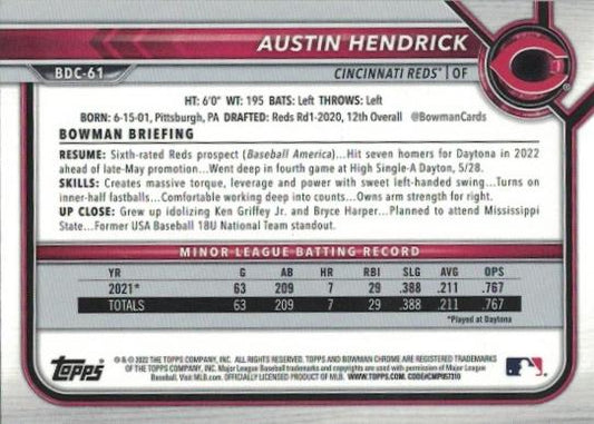 2022 Bowman Chrome Refractor Austin Hendrick BDC-61 Cincinnati Reds