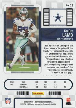 2022 Panini Contenders Season Ticket CeeDee Lamb # 29 Dallas Cowboys