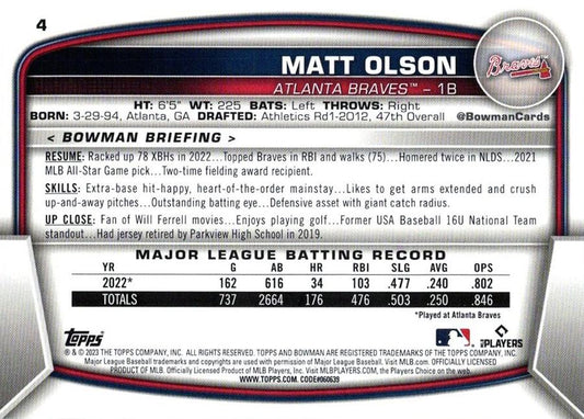 2023 Bowman Matt Olson #4 Atlanta Braves