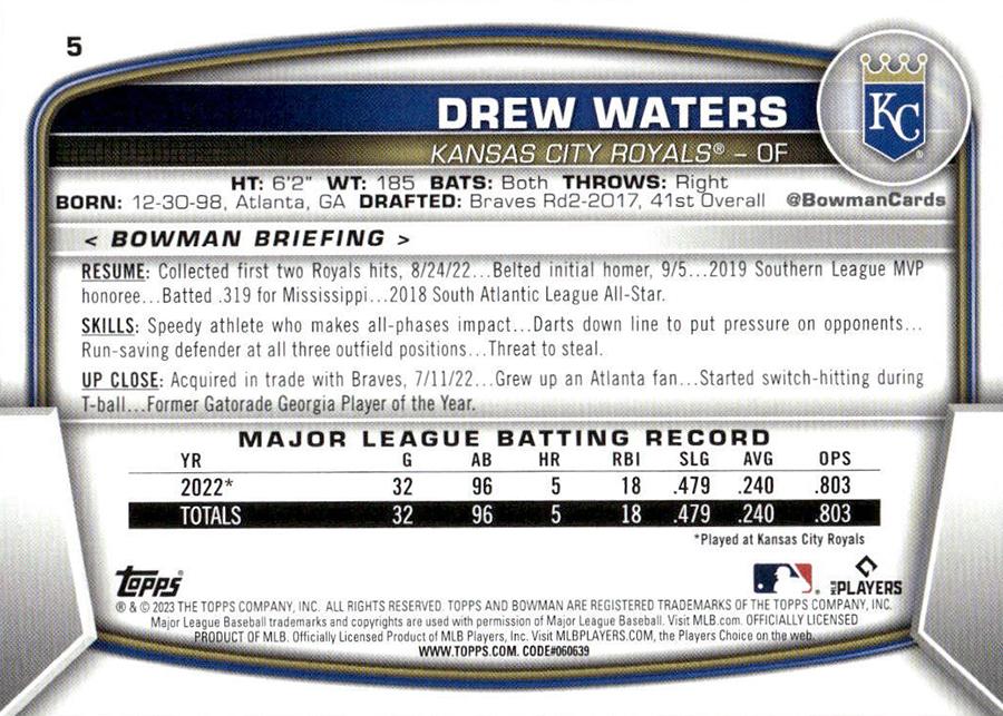 2023 Bowman Drew Waters RC #5 Kansas City Royals