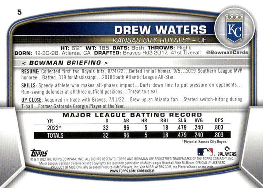 2023 Bowman Drew Waters RC #5 Kansas City Royals